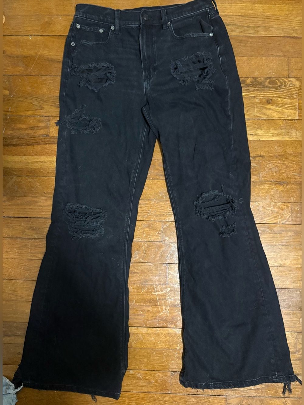 American Eagle Black Distressed Flare Jeans